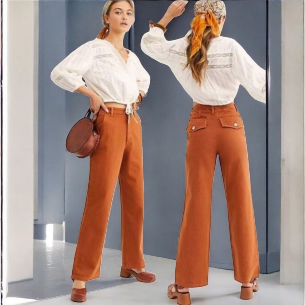 Free People On My Mind Wide Leg Twill Pants in Tofee Size 24